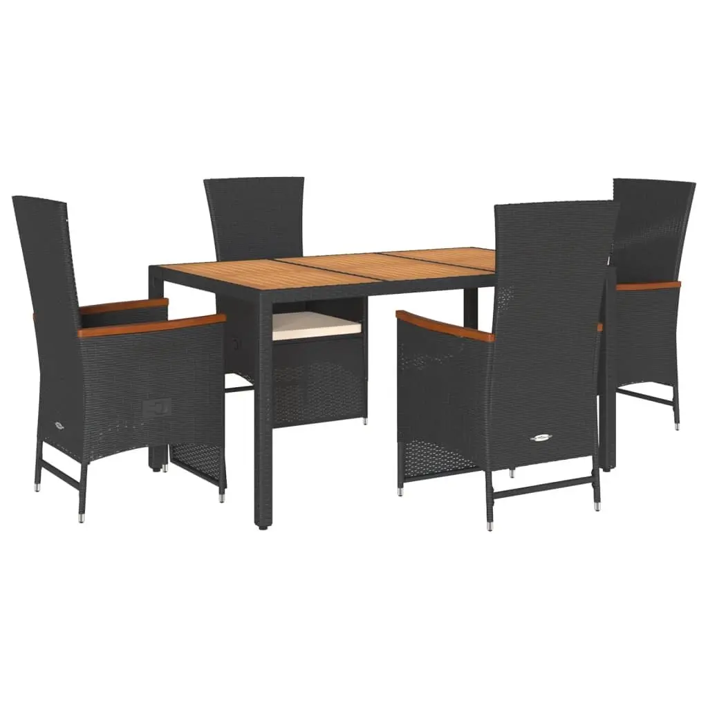 Garden Dining Set Poly Rattan Acacia Wood 5 Piece Black