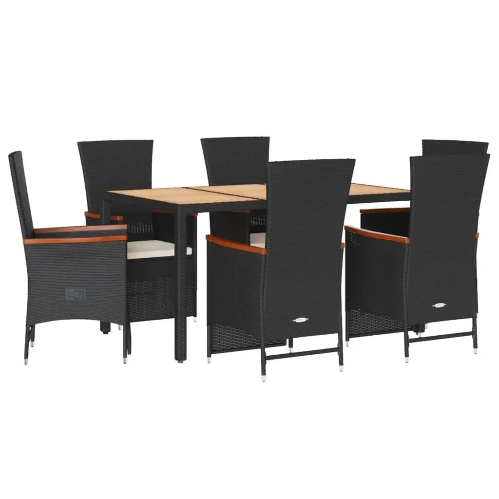 Garden Dining Set PE Rattan 7 Piece Outdoor Furniture Black