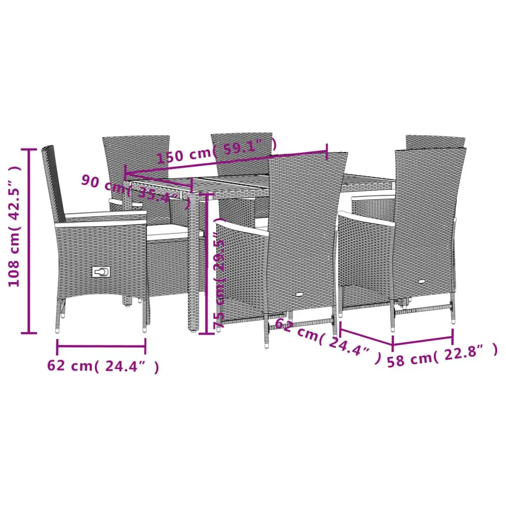 Garden Dining Set PE Rattan 7 Piece Outdoor Furniture Black