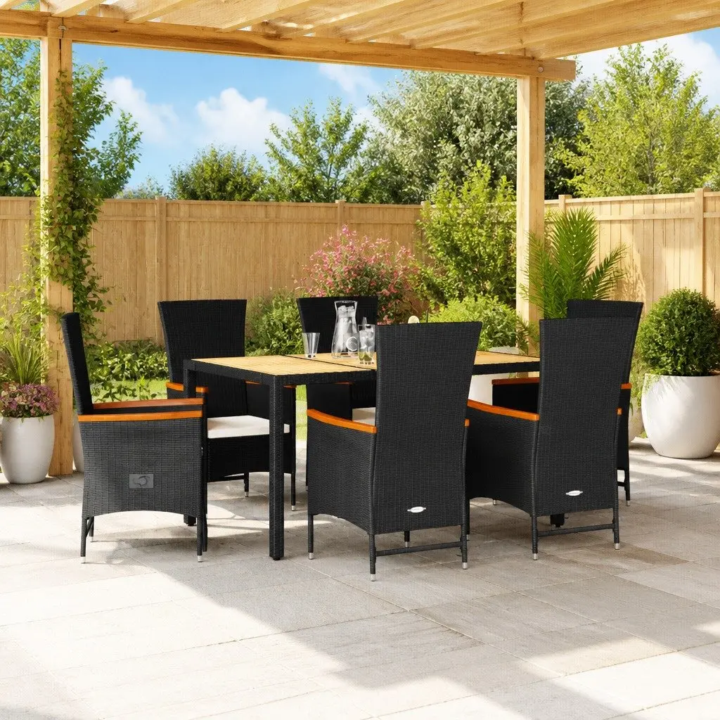 7-Piece Garden Dining Set with Poly Rattan Chairs
