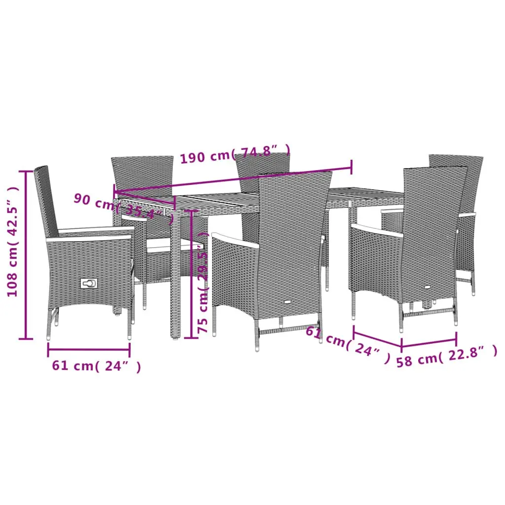 7 Piece Outdoor Dining Set with Durable Black Rattan