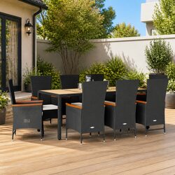 Durable 9 Piece Garden Dining Set with Cushions in Black