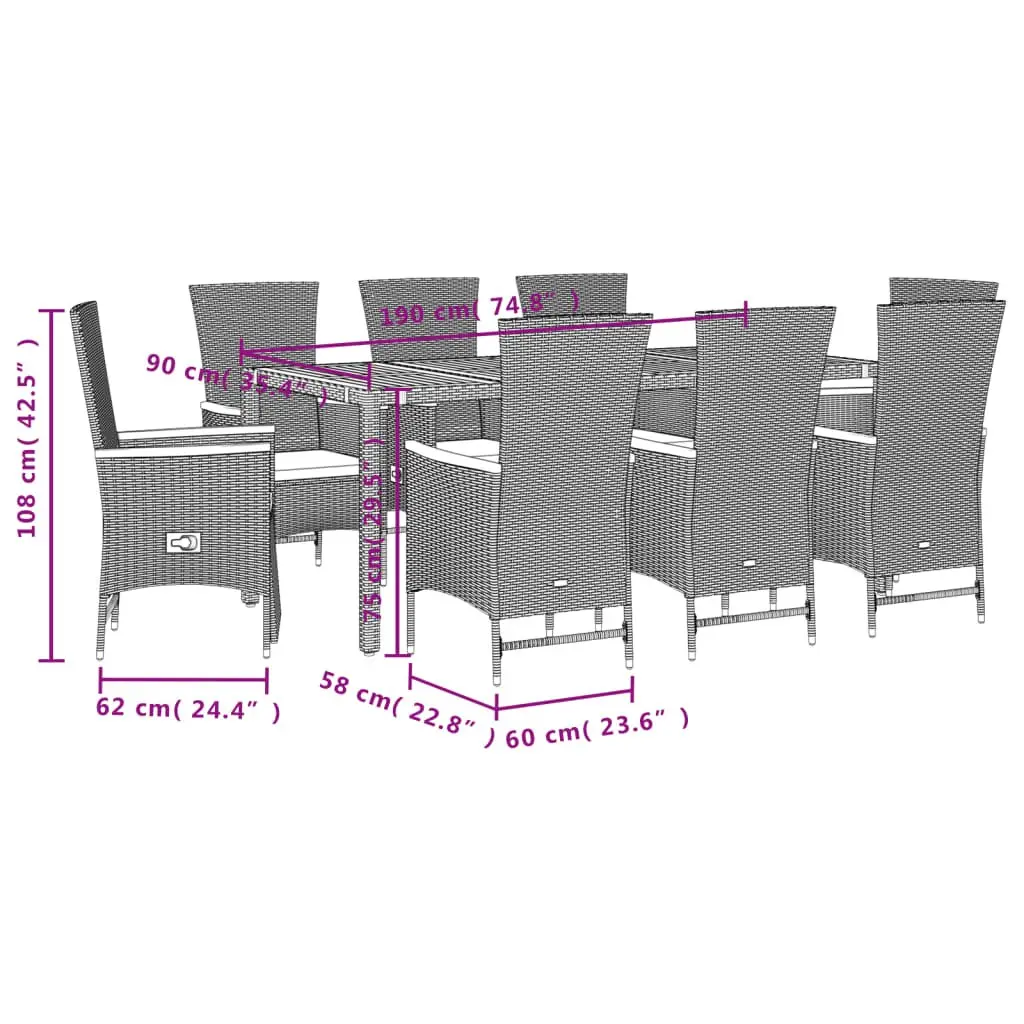 Garden Dining Set PE Rattan 9 Piece Outdoor Furniture Black Acacia Wood