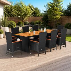 Premium 9-Piece Black Poly Rattan Garden Dining Set