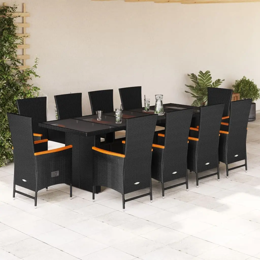 Garden Dining Set PE Rattan 11 Piece Outdoor Furniture Black with Cushions