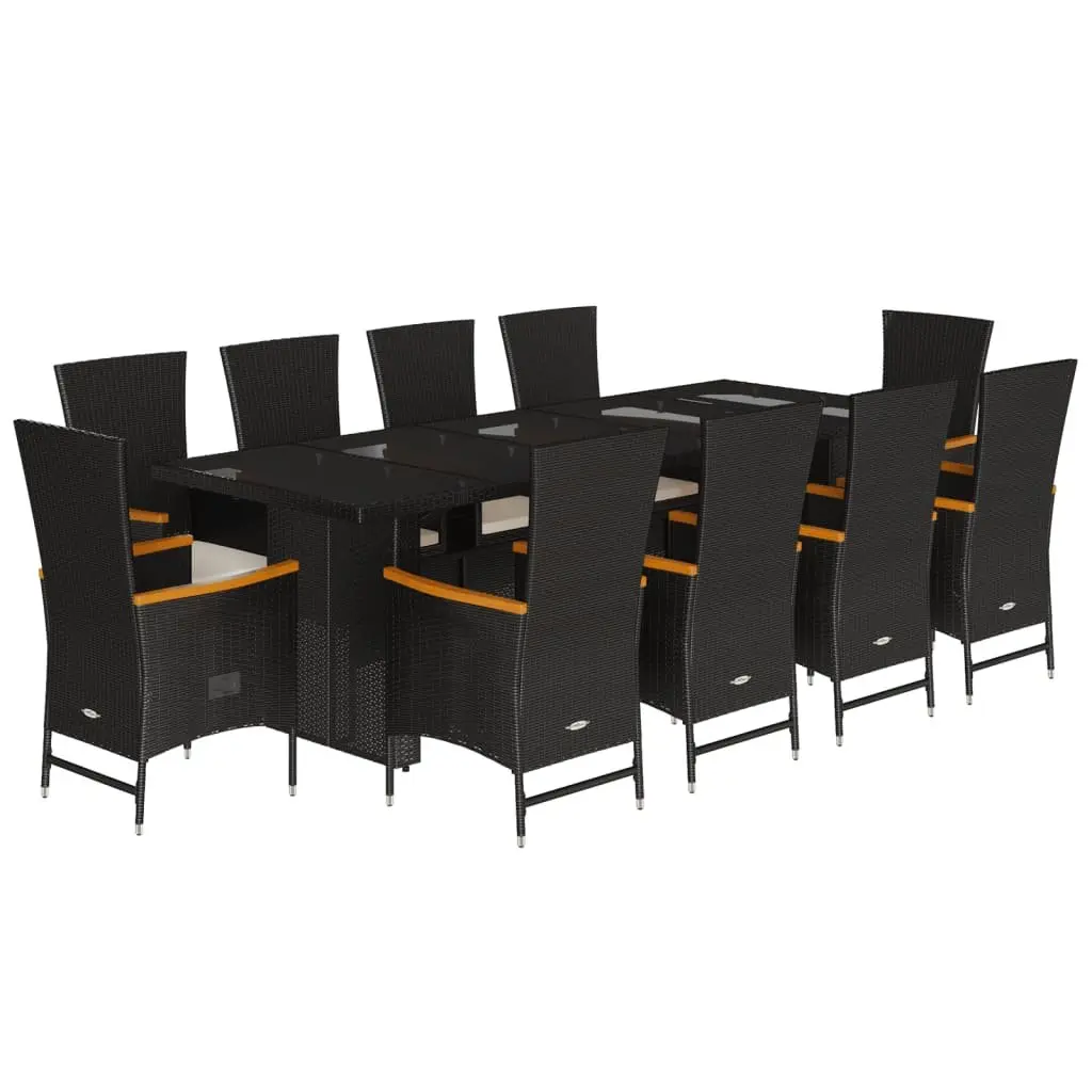Garden Dining Set PE Rattan 11 Piece Outdoor Furniture Black with Cushions