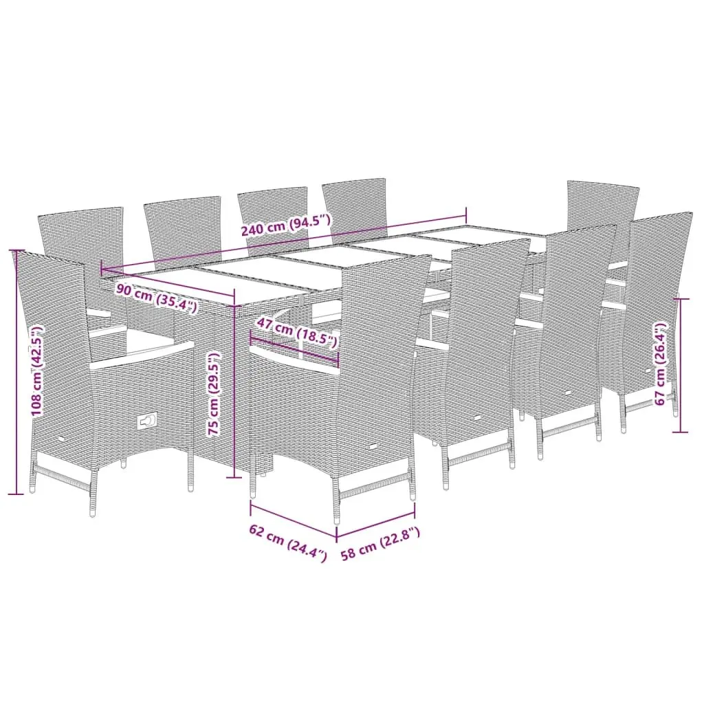 Garden Dining Set PE Rattan 11 Piece Outdoor Furniture Black with Cushions