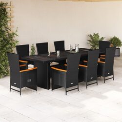 Durable 9 Piece Garden Dining Set with Glass Top