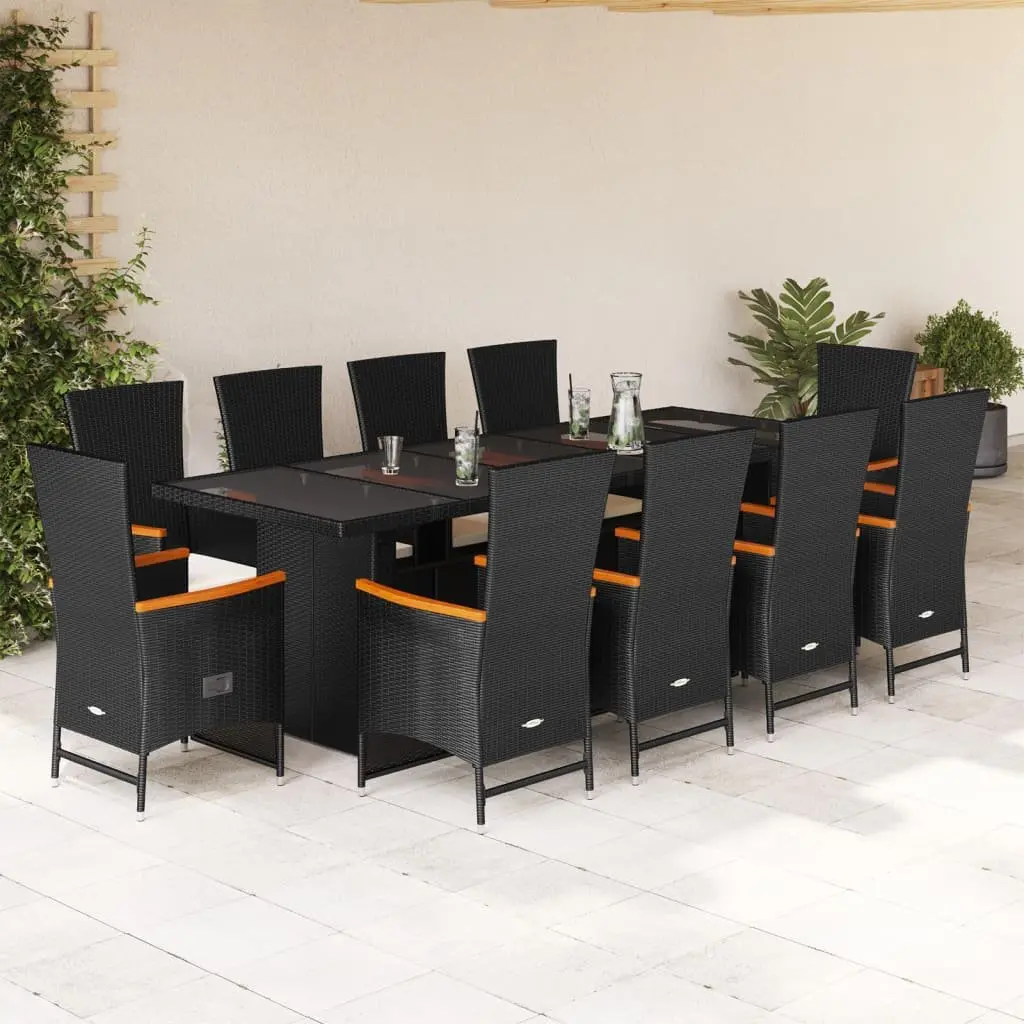 11 Piece Outdoor Dining Set PE Rattan Chairs Table with Cushions Black