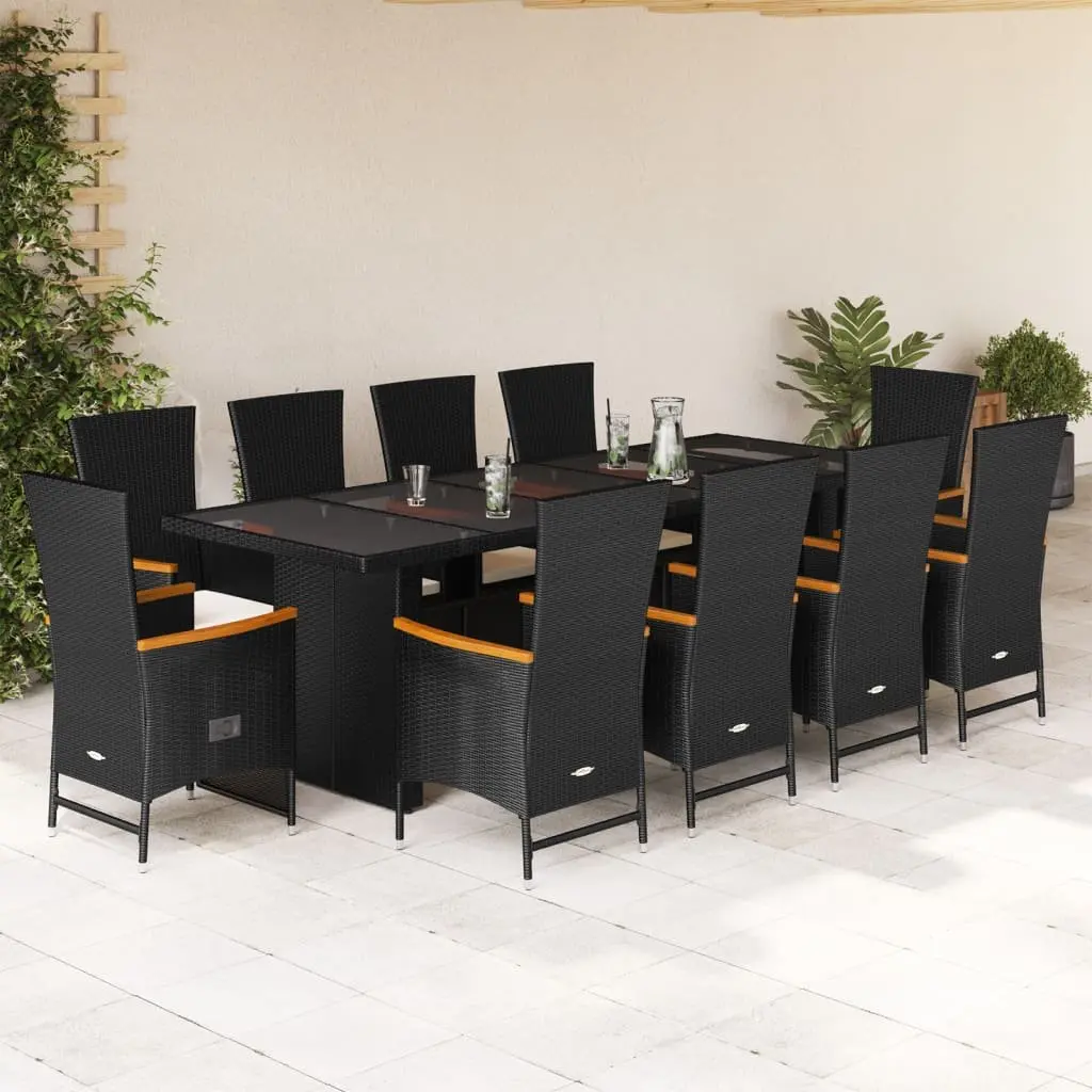 Garden Dining Set 11 Piece Outdoor Patio Furniture PE Rattan Black Cushions