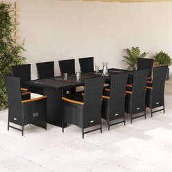 Durable Garden Dining Set - 11 Pieces with Black Cushions