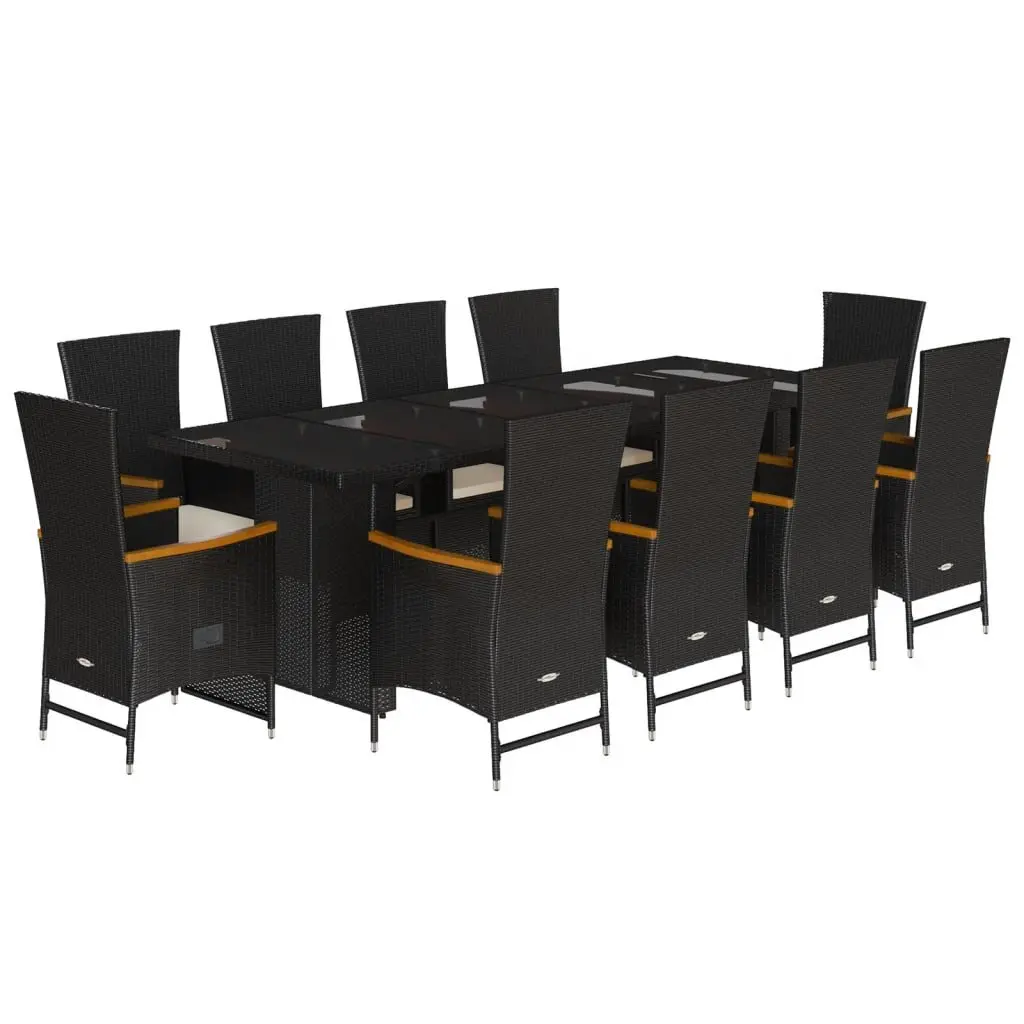 Garden Dining Set 11 Piece Outdoor Patio Furniture PE Rattan Black Cushions