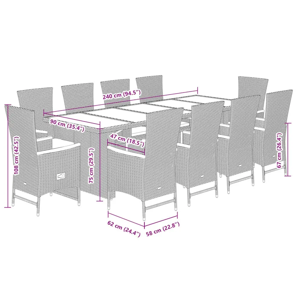 Garden Dining Set 11 Piece Outdoor Patio Furniture PE Rattan Black Cushions