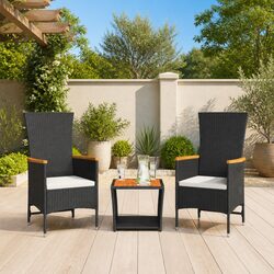 Sturdy Garden Dining Set 3 Piece Black Poly Rattan