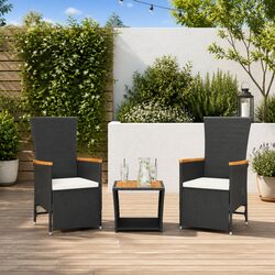 Durable 3-Piece Black Poly Rattan Garden Dining Set