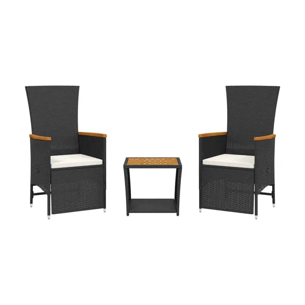 3-Piece Black Poly Rattan Garden Dining Set
