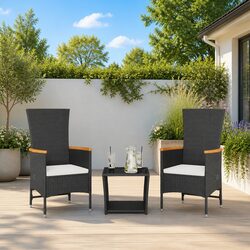 3 Piece Black Poly Rattan Outdoor Dining Set