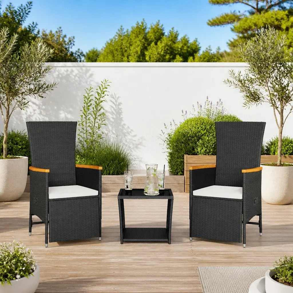 3 Piece Outdoor Dining Set with Adjustable Backrest
