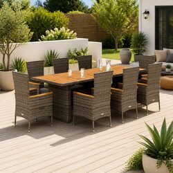 Durable 9 Piece Garden Dining Set in Grey Poly Rattan