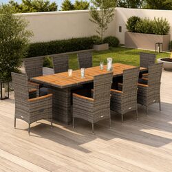 Grey Poly Rattan 9-Piece Garden Dining Set