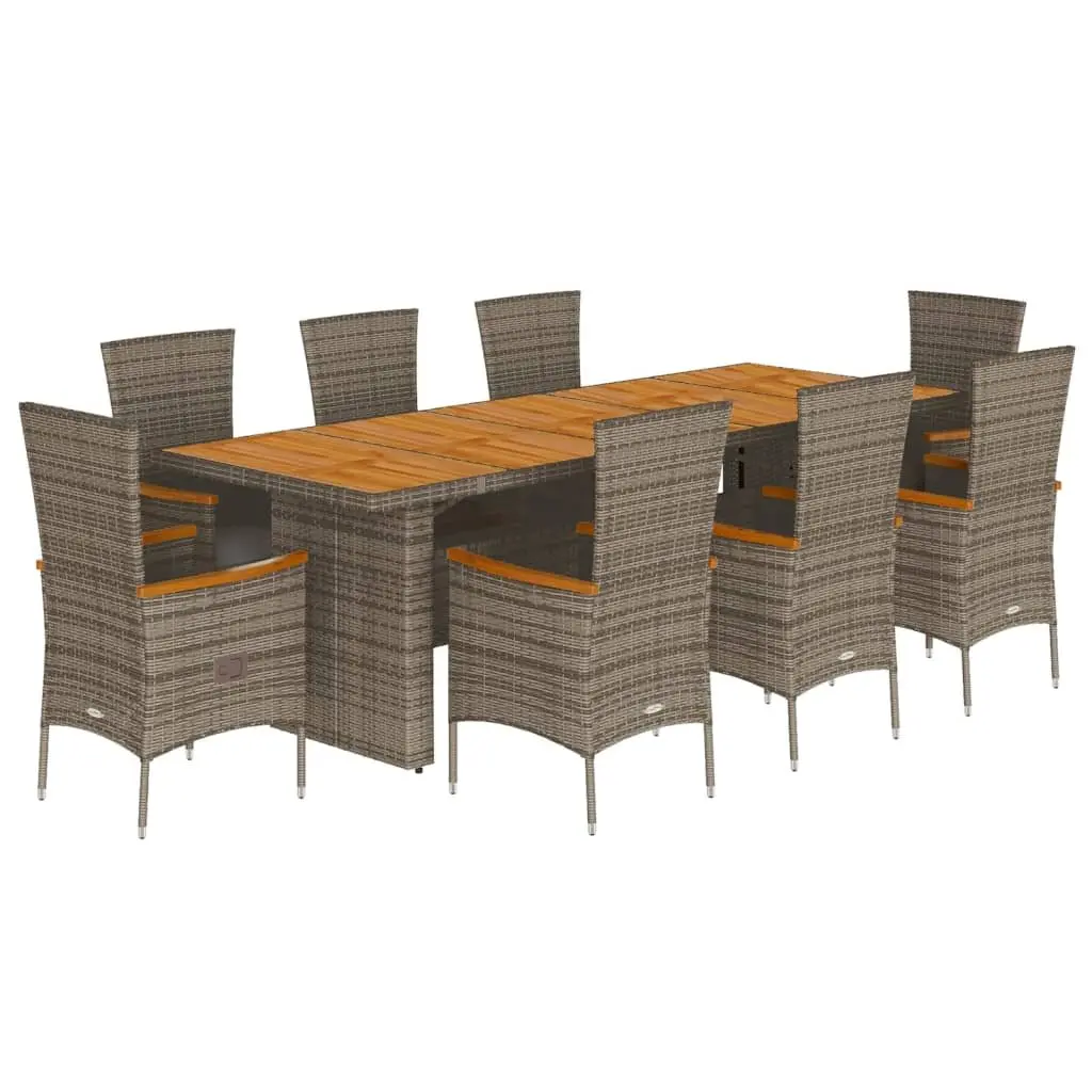 Garden Dining Set PE Rattan 9 Piece Outdoor Furniture Grey Patio Table Chairs