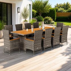 Premium 11-Piece Grey Poly Rattan Garden Dining Set