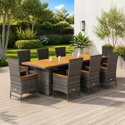Sturdy 9 Piece Grey Garden Dining Set with Cushions