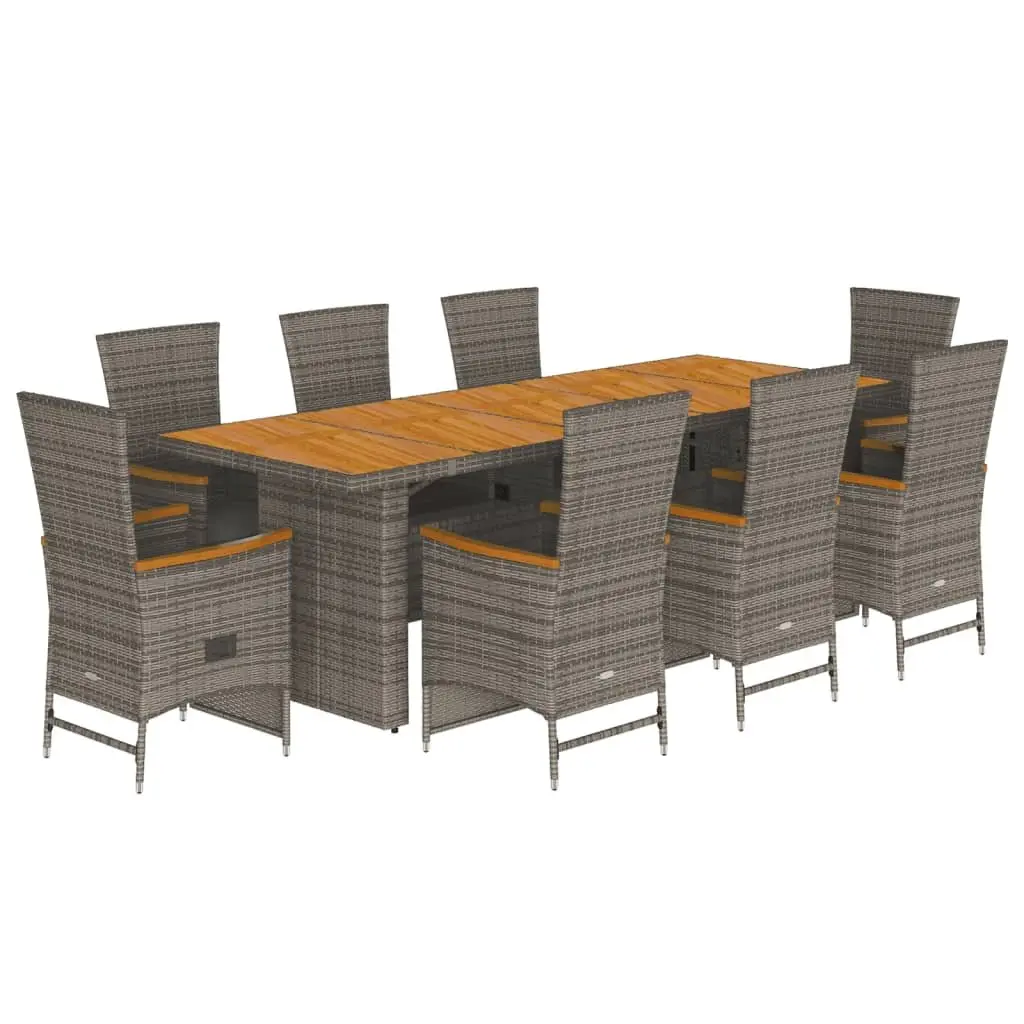 9 Piece Grey Garden Dining Set with Cushions