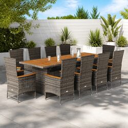 Durable 11-Piece Grey Outdoor Dining Set with Acacia Table