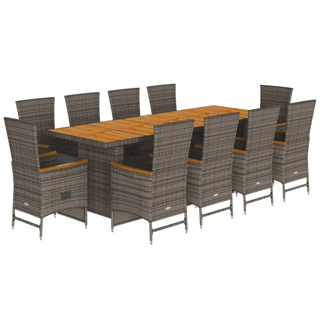 11-Piece Grey Outdoor Dining Set with Acacia Table