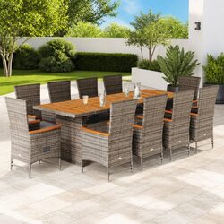 Premium Grey Poly Rattan 11-Piece Garden Dining Set