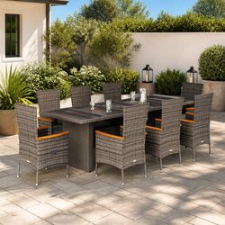 Exceptional 9-Piece Grey Poly Rattan Garden Dining Set