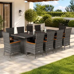 11-Piece Grey Poly Rattan Garden Dining Set