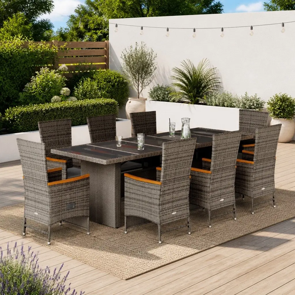 9-Piece PE Rattan Outdoor Dining Set in Grey