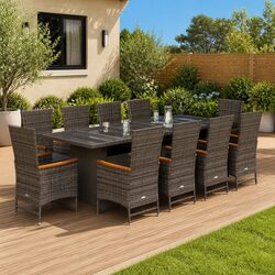Durable 11 Piece Garden Dining Set with Cushions in Grey