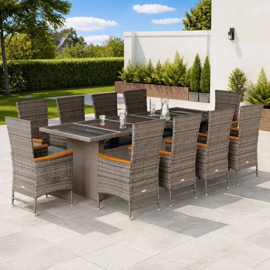 11 Piece Grey Garden Dining Set with Cushions