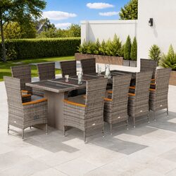 Durable 11 Piece Grey Garden Dining Set with Cushions