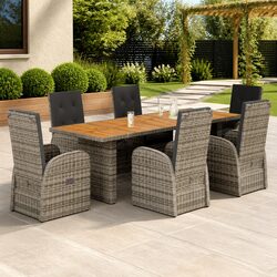 Stylish 7 Piece Garden Dining Set with Grey Poly Rattan