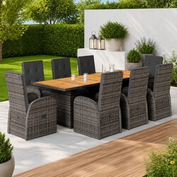 9-Piece Grey Poly Rattan Garden Dining Set with Cushions