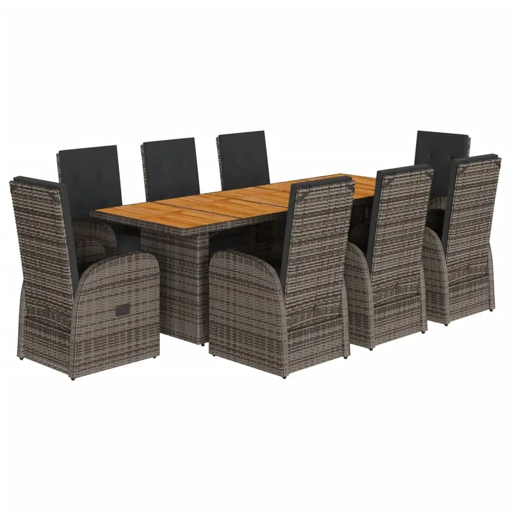 9-Piece Grey Poly Rattan Garden Dining Set with Cushions