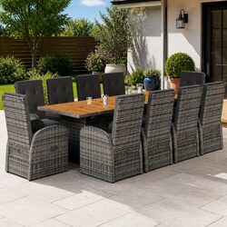 11 Piece Garden Dining Set with Cushions Grey Outdoor Furniture Patio Seating