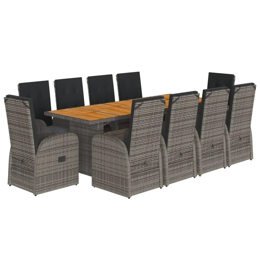 11 Piece Garden Dining Set PE Rattan Acacia Wood Grey Outdoor Furniture