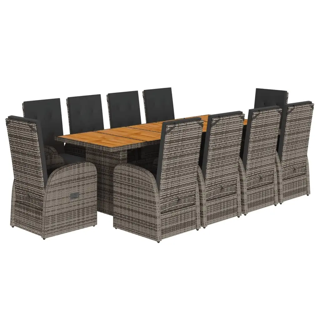 Garden Dining Set PE Rattan 11 Piece Grey with Cushions