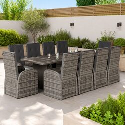 Grey Poly Rattan 11 Piece Garden Dining Set with Cushions