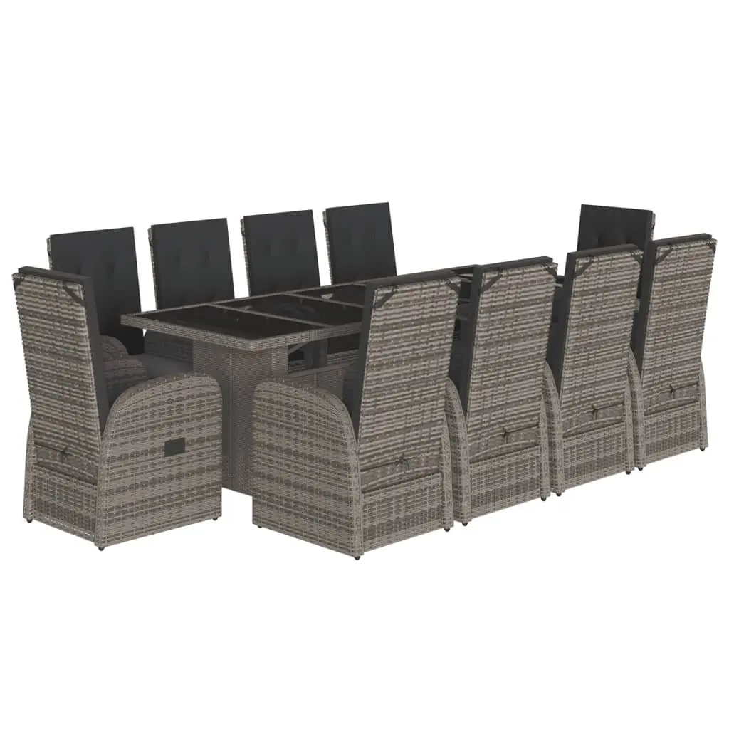 Garden Dining Set PE Poly Rattan 11 Piece Outdoor Furniture Grey with Cushions