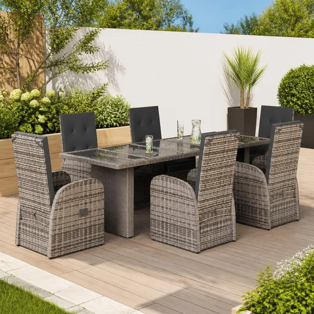7 Piece Outdoor Dining Set with Grey Cushions