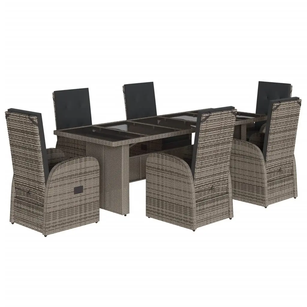 7 Piece Outdoor Dining Set with Grey Cushions
