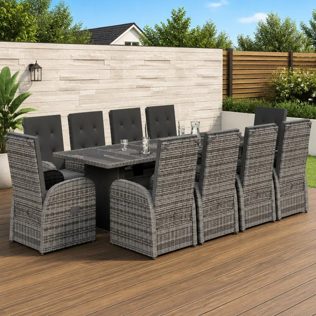 Garden Dining Set PE Rattan 11 Pieces Grey