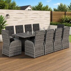 Premium 11-Piece Outdoor Dining Set in Grey Rattan