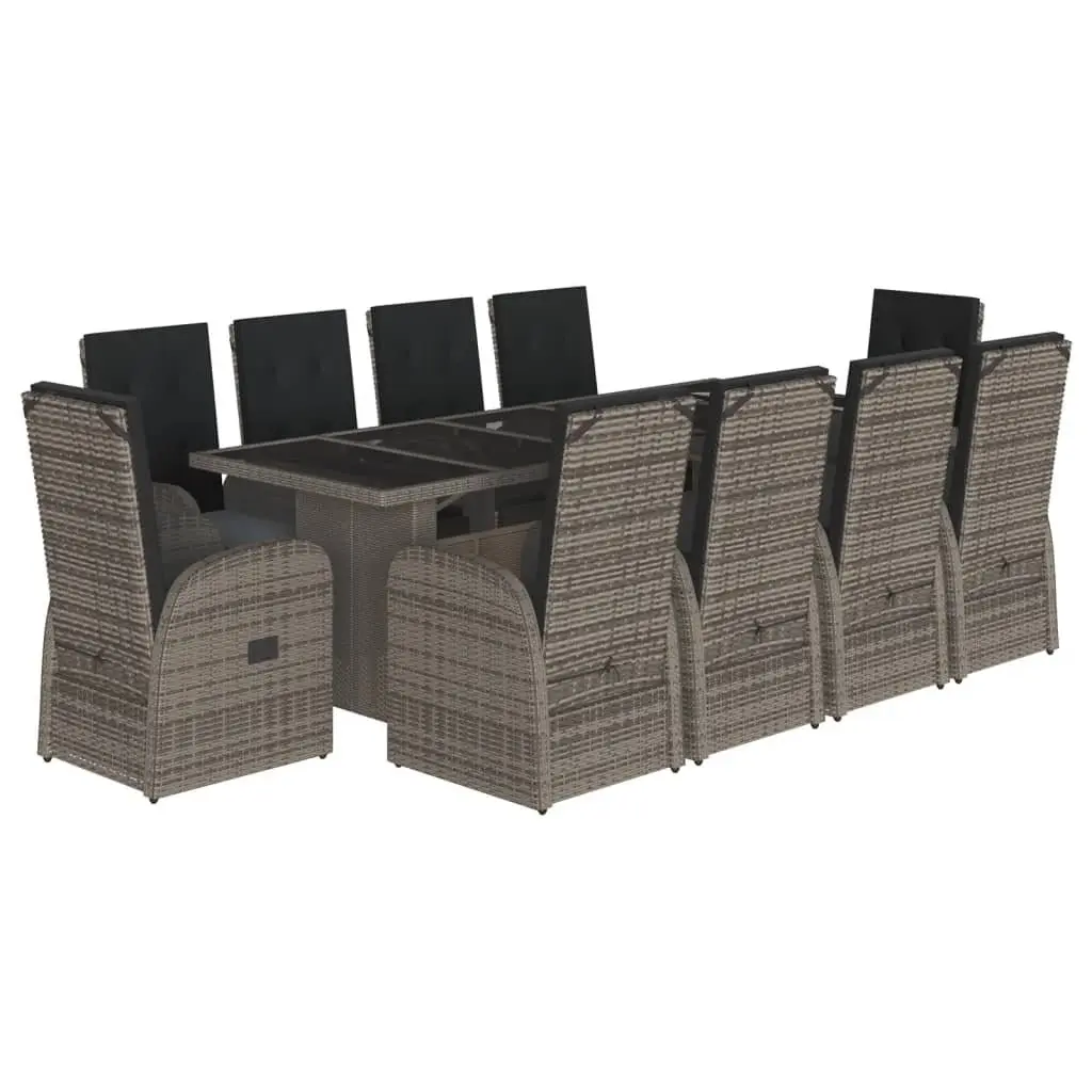 Garden Dining Set PE Rattan 11 Pieces Grey